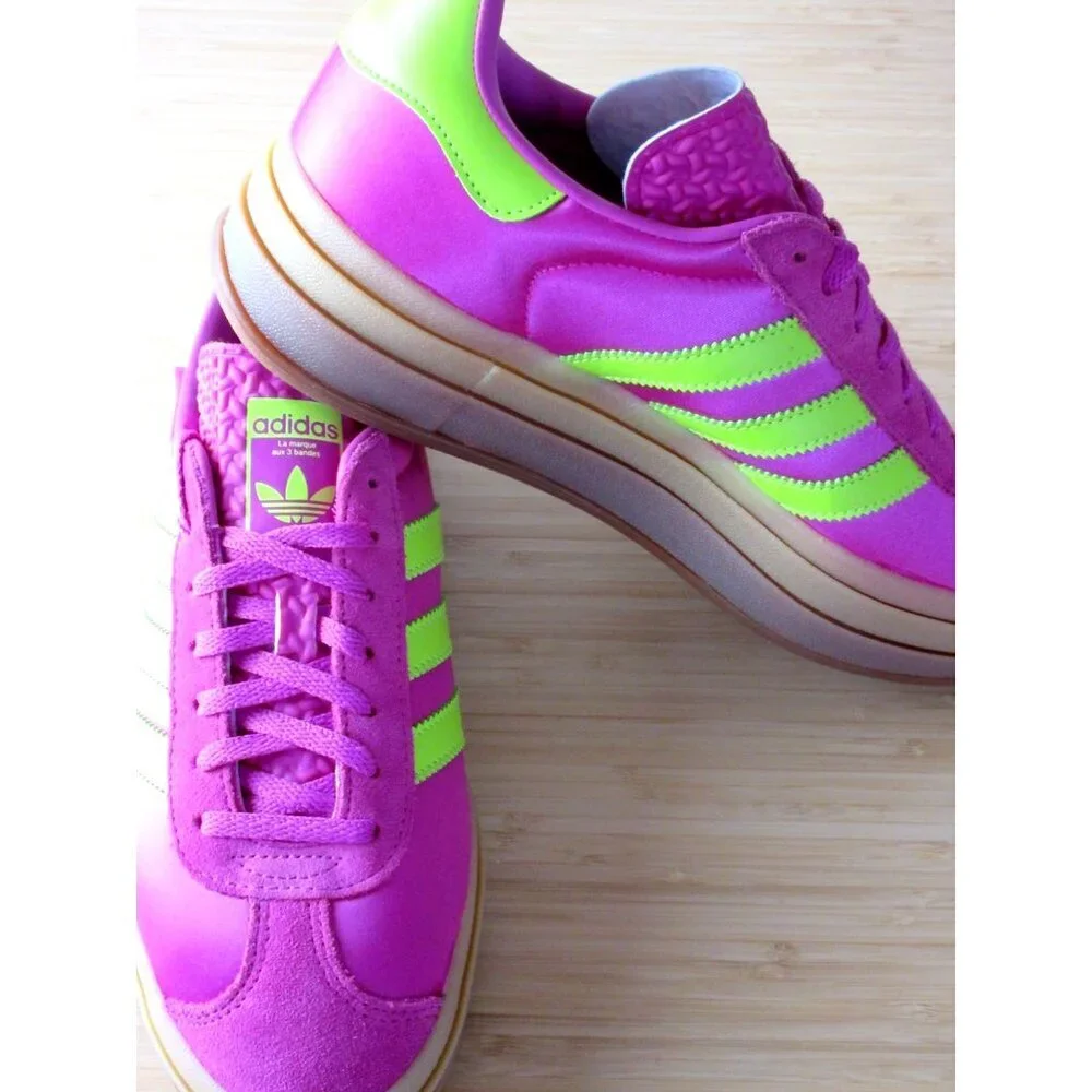 Adidas Women's Gazelle Bold Slime Fuchsia Pink Green Stripe Shoes Sizes NIB - Picture 4 of 5